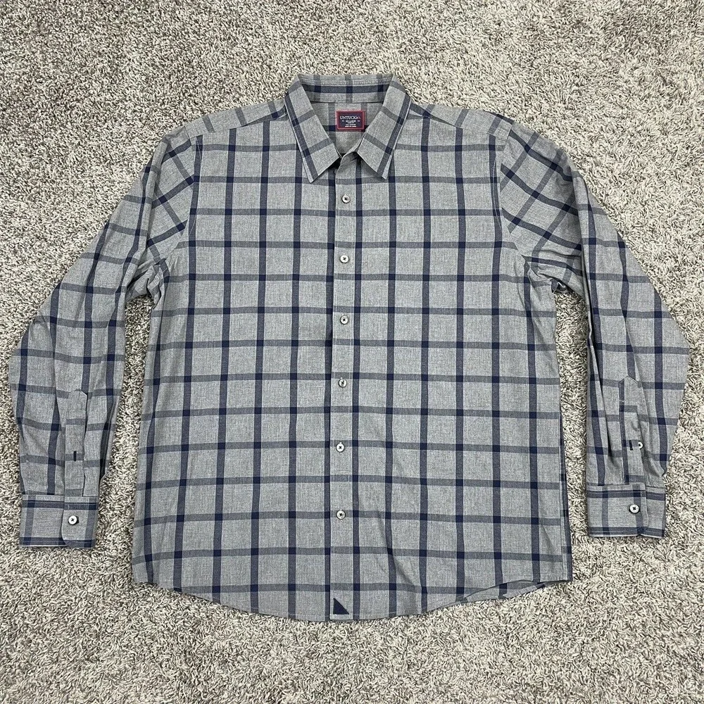 UNTUCKit Gray Plaid Stripe Flannel Long Sleeve Button Up Shirt Mens Size 2XL - Picture 1 of 4